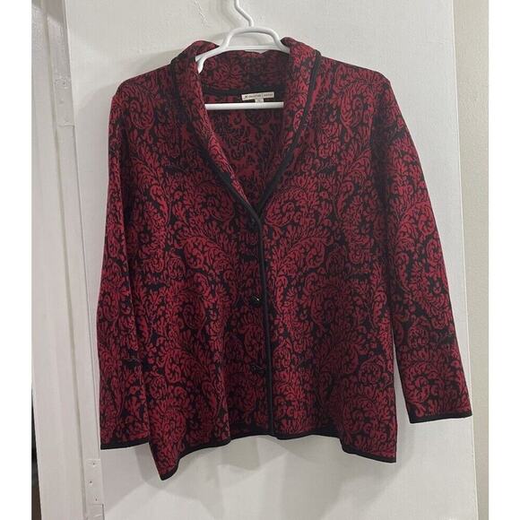 JM COLLECTION Womens Plus Size 2X Sweater Blazer Red Black Holiday Classic - Picture 2 of 9